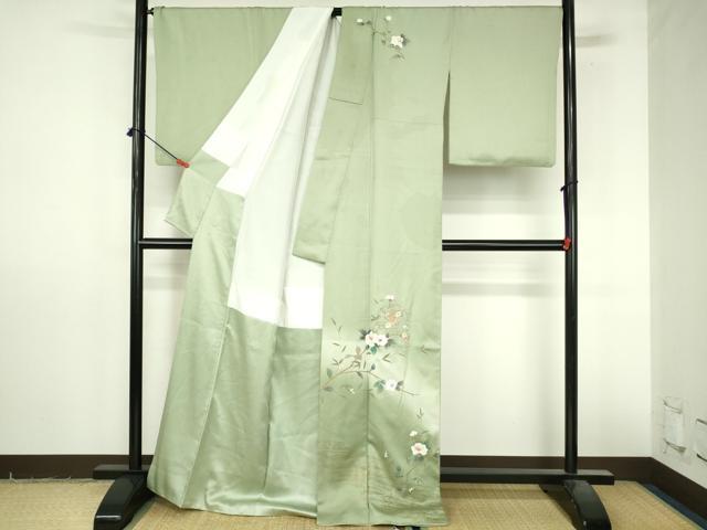 平和屋着物●中国三大刺繍　スワトウ刺繍　汕頭刺繍　訪問着　雪輪花文　暈し染め　金銀彩　正絹　逸品　DABI5266op