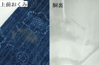平和屋着物●上質な小紋　紬地　藍　型染　花唐草文　正絹　逸品　DABI5275op