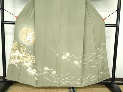 平和屋着物●豪華色留袖　駒刺繍　飛鶴立波花文　松葉散らし　松ぼっくり　暈し染め　金彩　正絹　逸品　DABI5277op