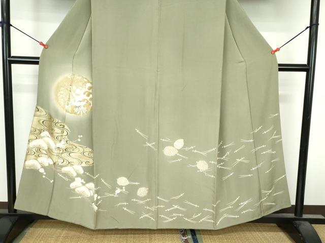 平和屋着物●豪華色留袖　駒刺繍　飛鶴立波花文　松葉散らし　松ぼっくり　暈し染め　金彩　正絹　逸品　DABI5277op