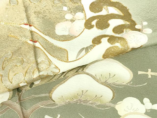 平和屋着物●豪華色留袖　駒刺繍　飛鶴立波花文　松葉散らし　松ぼっくり　暈し染め　金彩　正絹　逸品　DABI5277op