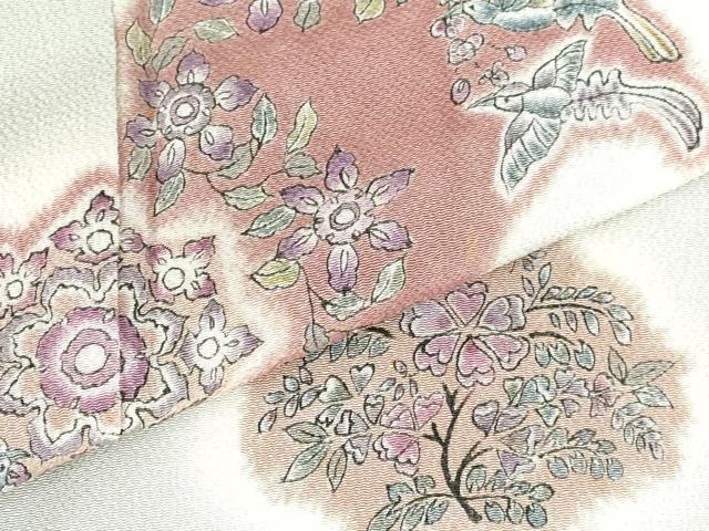 平和屋着物●山岡古都・古都染人　訪問着　正倉院花鳥文　鬼しぼ縮緬　正絹　逸品　DABI5281op