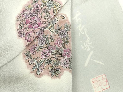 平和屋着物●山岡古都・古都染人　訪問着　正倉院花鳥文　鬼しぼ縮緬　正絹　逸品　DABI5281op
