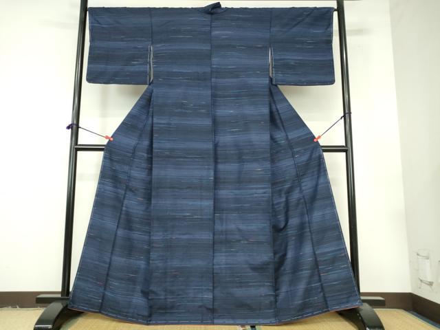 平和屋着物●上質な紬　横段文　正絹　逸品　未使用　DABI5282op