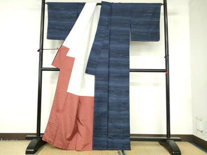平和屋着物●上質な紬　横段文　正絹　逸品　未使用　DABI5282op