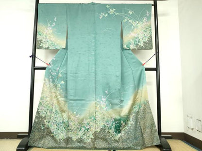 平和屋着物●訪問着　草花　暈し染め　金彩　正絹　逸品　DABI5284op