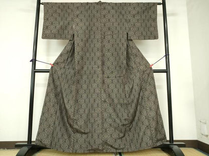 平和屋着物●上質な紬　麻の葉文様　正絹　逸品　DABI5291op