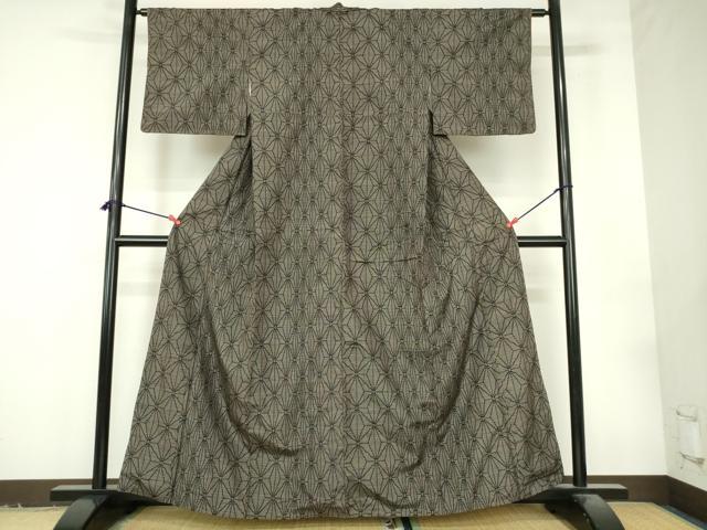 平和屋着物●上質な紬　麻の葉文様　正絹　逸品　DABI5291op