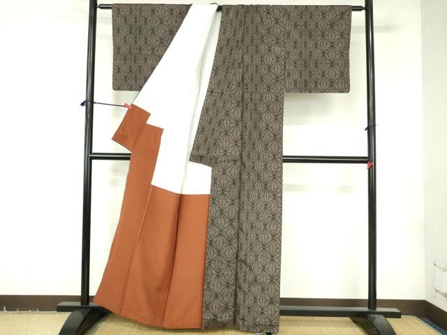 平和屋着物●上質な紬　麻の葉文様　正絹　逸品　DABI5291op