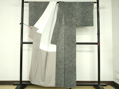 平和屋着物●京友禅の第一人者　松井青々　小紋　霞文　たたき染め　黒地　正絹　逸品　DABI5297op