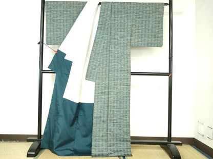 平和屋着物●上質な紬　花織　変わり格子　正絹　逸品　DABI5306op