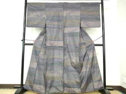 平和屋着物●本場大島紬　横段花文　正絹　逸品　未使用　DABI5307op