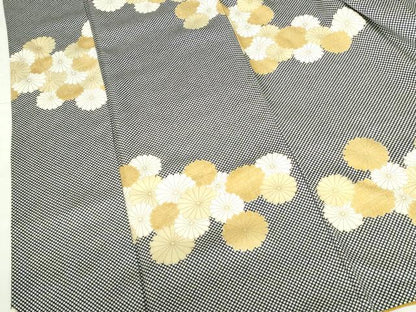平和屋着物●上質な小紋　菊尽くし　黒地　金彩　正絹　逸品　DABI5308op