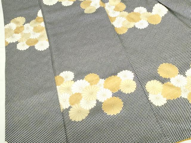 平和屋着物●上質な小紋　菊尽くし　黒地　金彩　正絹　逸品　DABI5308op