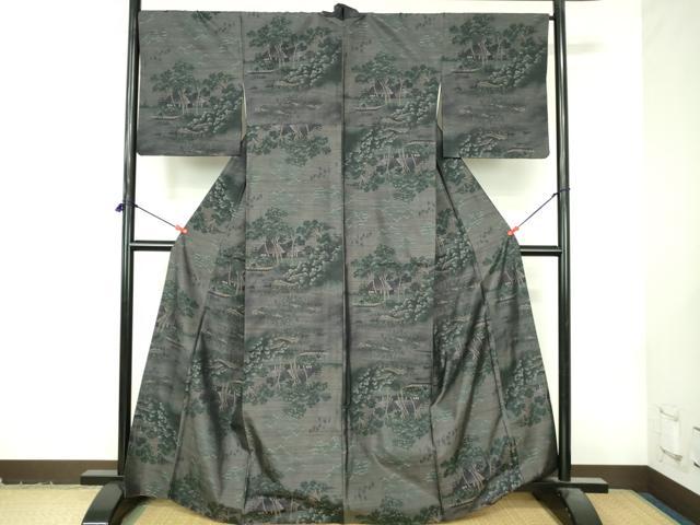 平和屋着物●都喜ヱ門　本場大島紬　9マルキ　風景文　藤絹織物謹製　正絹　逸品　DABI5309op