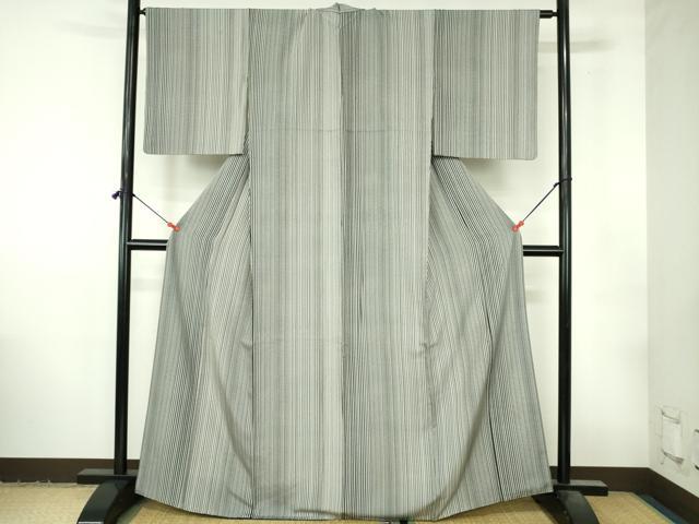 平和屋着物●上質な小紋　縞　黒地　正絹　逸品　DABI5312op