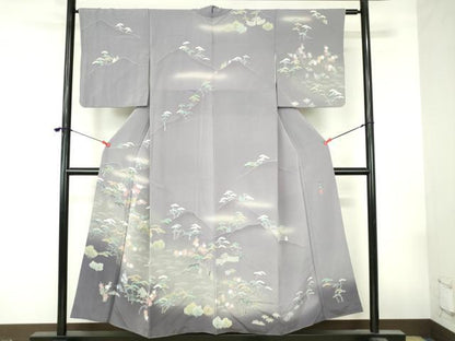 平和屋着物●訪問着　作家物　千歳橋　風景花松文　暈し染め　鬼しぼ縮緬　正絹　逸品　DABI5324op
