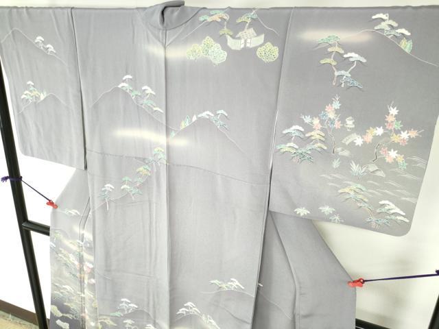 平和屋着物●訪問着　作家物　千歳橋　風景花松文　暈し染め　鬼しぼ縮緬　正絹　逸品　DABI5324op