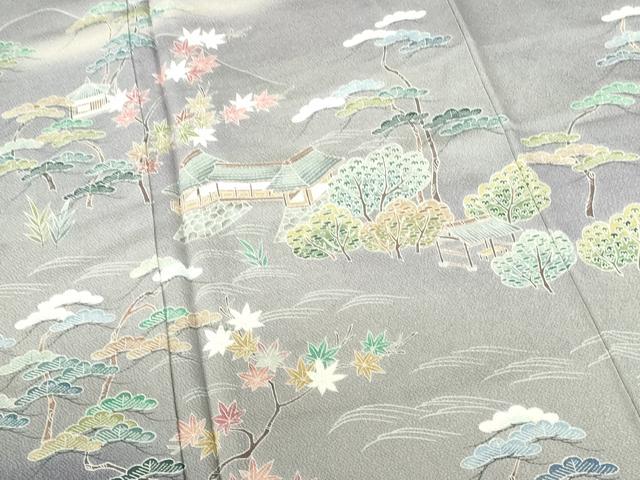 平和屋着物●訪問着　作家物　千歳橋　風景花松文　暈し染め　鬼しぼ縮緬　正絹　逸品　DABI5324op