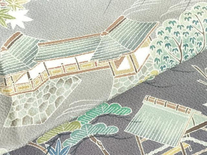 平和屋着物●訪問着　作家物　千歳橋　風景花松文　暈し染め　鬼しぼ縮緬　正絹　逸品　DABI5324op