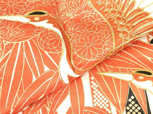 平和屋着物▼豪華振袖　駒刺繍　笹竹飛鶴花文　金彩　金通し地　正絹　逸品　DABI5325op