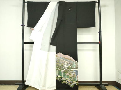 平和屋着物▼豪華黒留袖　作家物　刺繍　風景文　正絹　逸品　DABI5328op
