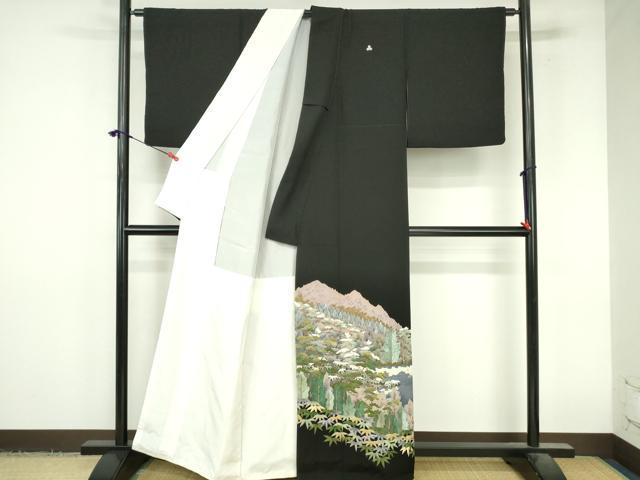 平和屋着物▼豪華黒留袖　作家物　刺繍　風景文　正絹　逸品　DABI5328op