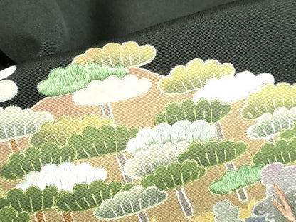 平和屋着物▼豪華黒留袖　作家物　刺繍　風景文　正絹　逸品　DABI5328op