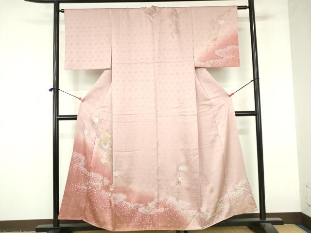 平和屋着物▼訪問着　刺繍　草花　暈し染め　金彩　正絹　逸品　DABI5330op