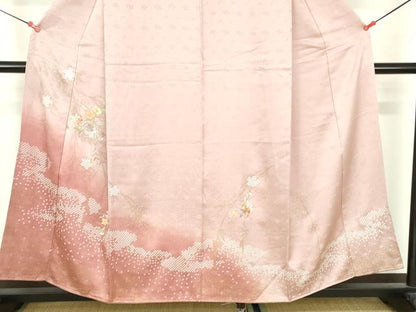 平和屋着物▼訪問着　刺繍　草花　暈し染め　金彩　正絹　逸品　DABI5330op
