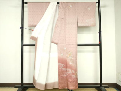 平和屋着物▼訪問着　刺繍　草花　暈し染め　金彩　正絹　逸品　DABI5330op