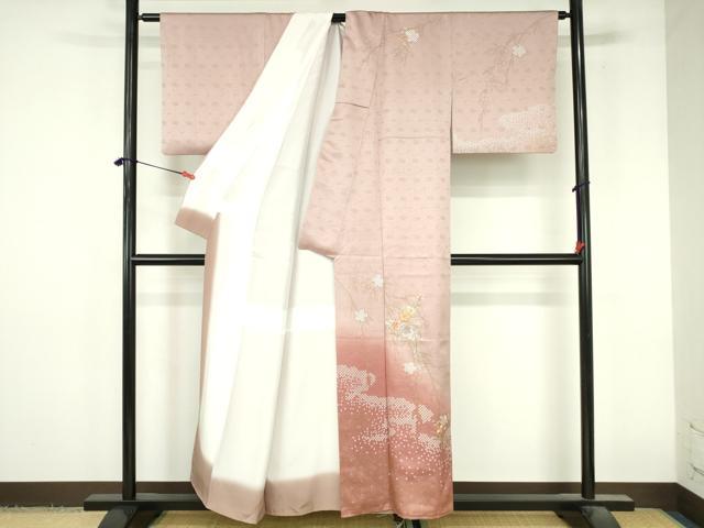 平和屋着物▼訪問着　刺繍　草花　暈し染め　金彩　正絹　逸品　DABI5330op