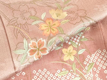 平和屋着物▼訪問着　刺繍　草花　暈し染め　金彩　正絹　逸品　DABI5330op