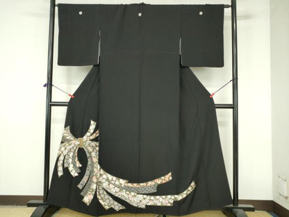 平和屋着物▼豪華黒留袖　駒刺繍　総刺繍　束ね熨斗花文　金糸　正絹　逸品　DABI5334op