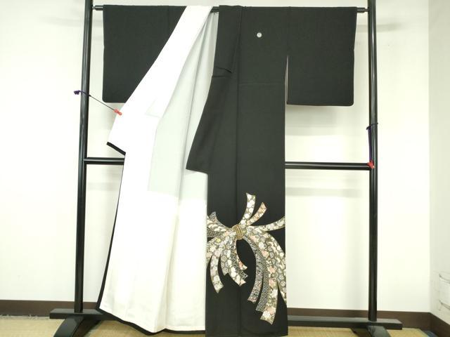 平和屋着物▼豪華黒留袖　駒刺繍　総刺繍　束ね熨斗花文　金糸　正絹　逸品　DABI5334op