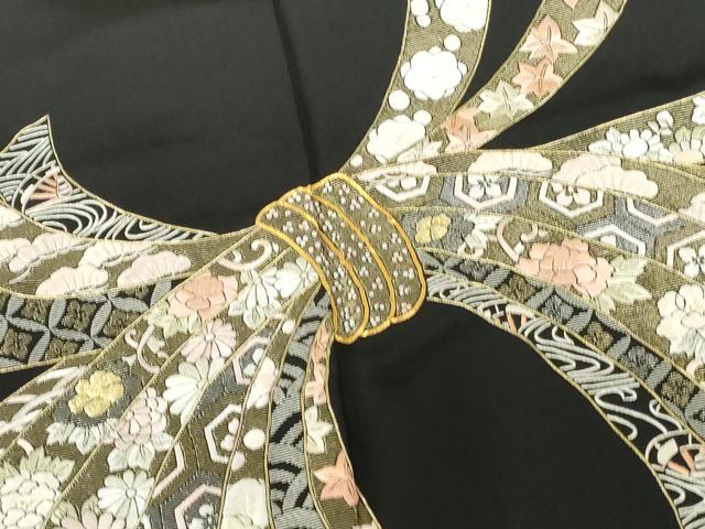 平和屋着物▼豪華黒留袖　駒刺繍　総刺繍　束ね熨斗花文　金糸　正絹　逸品　DABI5334op