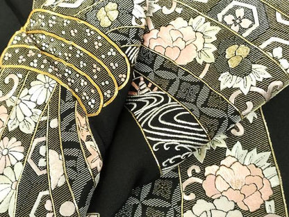 平和屋着物▼豪華黒留袖　駒刺繍　総刺繍　束ね熨斗花文　金糸　正絹　逸品　DABI5334op