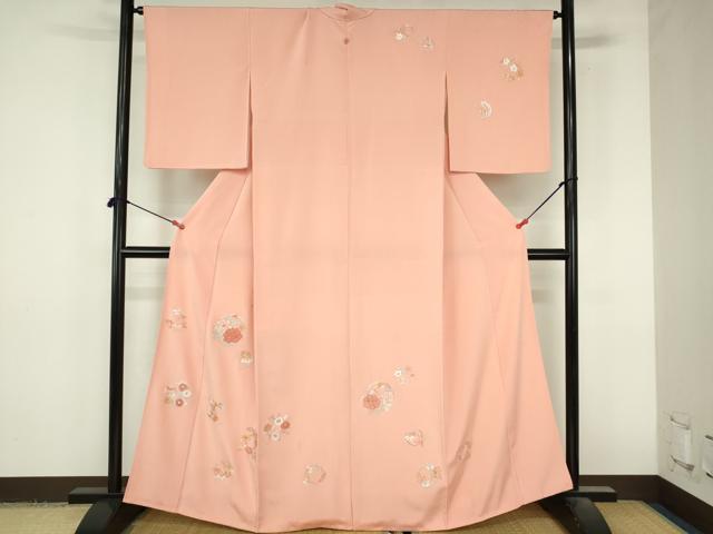 平和屋着物▼訪問着　総刺繍　花丸文　金糸　正絹　逸品　DABI5341op