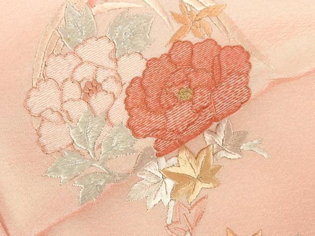 平和屋着物▼訪問着　総刺繍　花丸文　金糸　正絹　逸品　DABI5341op