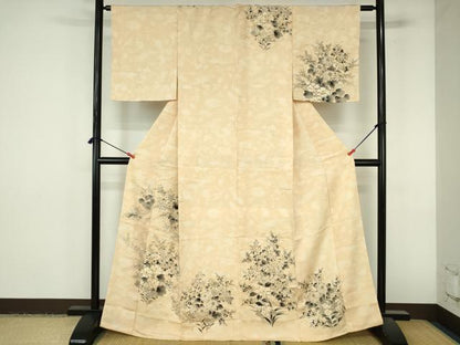 平和屋着物▼訪問着　手描き　草花　正絹　逸品　DABI5344op