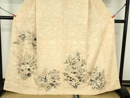 平和屋着物▼訪問着　手描き　草花　正絹　逸品　DABI5344op