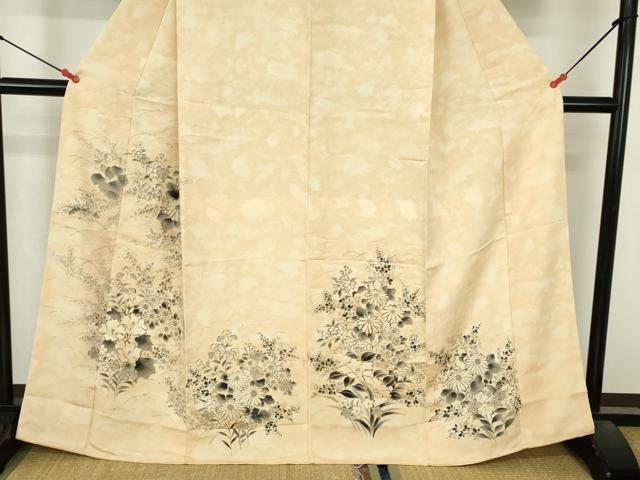 平和屋着物▼訪問着　手描き　草花　正絹　逸品　DABI5344op