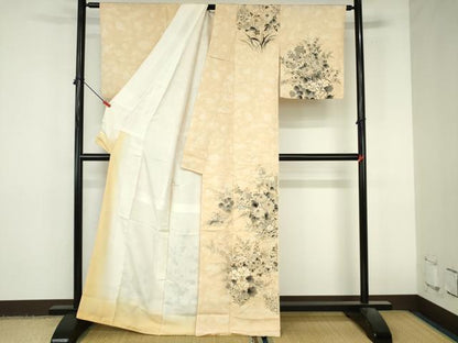 平和屋着物▼訪問着　手描き　草花　正絹　逸品　DABI5344op