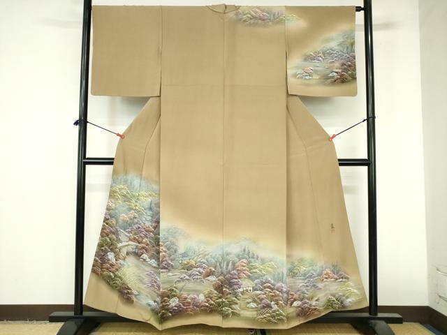 平和屋着物▼訪問着　作家物　手描き　風景花文　暈し染め　正絹　逸品　DABI5348op