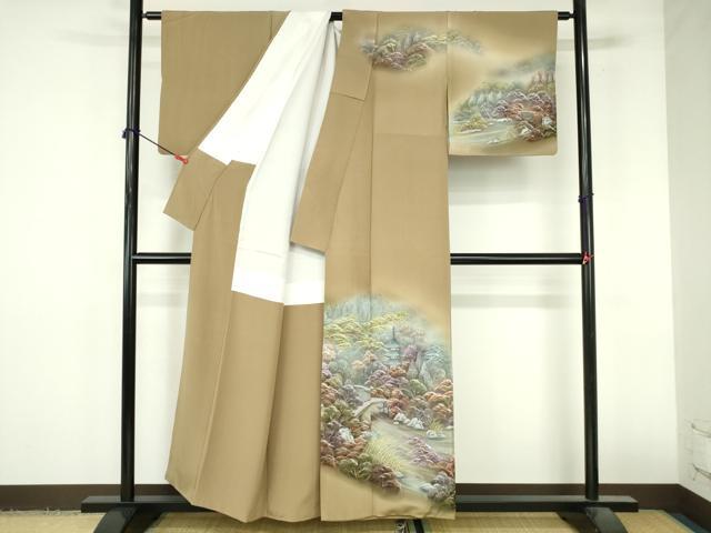 平和屋着物▼訪問着　作家物　手描き　風景花文　暈し染め　正絹　逸品　DABI5348op