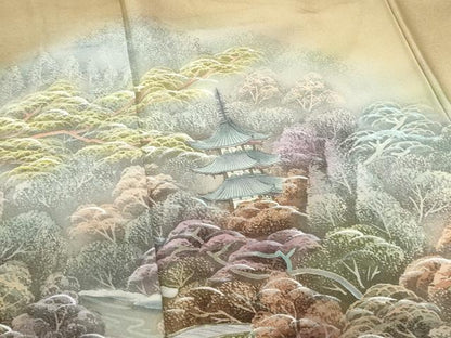 平和屋着物▼訪問着　作家物　手描き　風景花文　暈し染め　正絹　逸品　DABI5348op