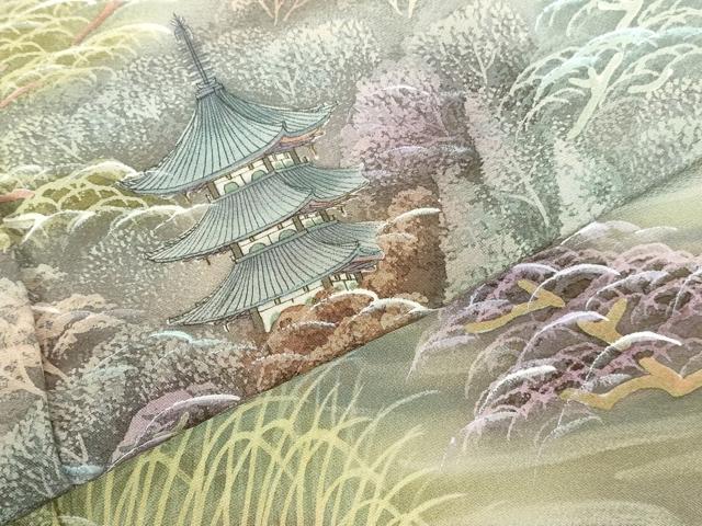 平和屋着物▼訪問着　作家物　手描き　風景花文　暈し染め　正絹　逸品　DABI5348op