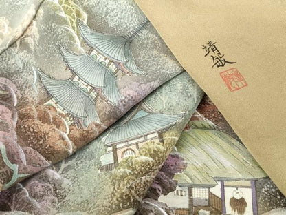 平和屋着物▼訪問着　作家物　手描き　風景花文　暈し染め　正絹　逸品　DABI5348op