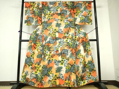 平和屋着物▼上質な小紋　草花　暈し染め　正絹　逸品　DABI5351op