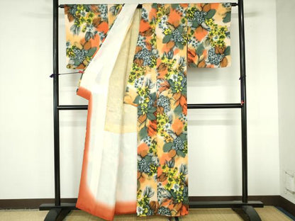 平和屋着物▼上質な小紋　草花　暈し染め　正絹　逸品　DABI5351op